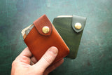 Downloadable PDF template to make a Minimalist wallet with strap and snap button, can hold several credit cards and cash.
