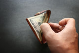 Downloadable PDF template to make a Minimalist wallet with strap and snap button, can hold several credit cards and cash.