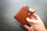 Downloadable PDF template to make a Minimalist wallet with strap and snap button, can hold several credit cards and cash.