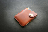 Downloadable PDF template to make a Minimalist wallet with strap and snap button, can hold several credit cards and cash.