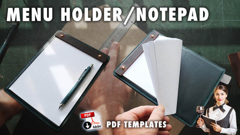 PDF pattern for making a leather restaurant menu holder that can also be used as a notepad. 