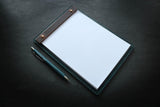 PDF pattern for making a leather restaurant menu holder that can also be used as a notepad.