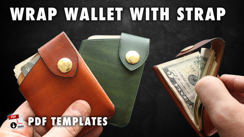 Downloadable PDF template to make a Minimalist wallet with strap and snap button, can hold several credit cards and cash.