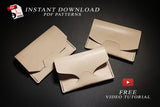 three simple to make, minimalist, leather card holder, pdf patterns and video tiutorial