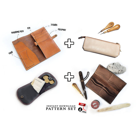 PEN CASE, WALLET, COIN PURSE & TRAVEL WALLET BUNDLE - PDF patterns + video tutorial