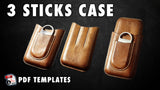3 sticks molded leather cigar case with cutter pocket 