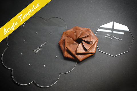 Acrylic templates to make a stitchless origami leather coin pouch